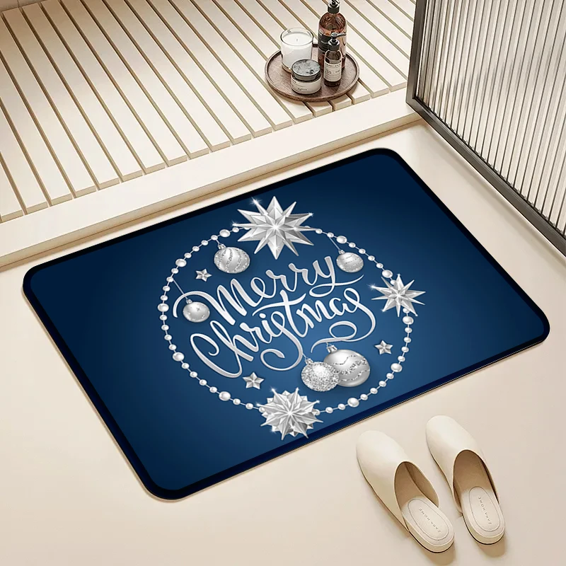

Navy Silver Christmas Door Mat Non-Slip Washable Floor Rug for Home Holiday Entrance Decor
