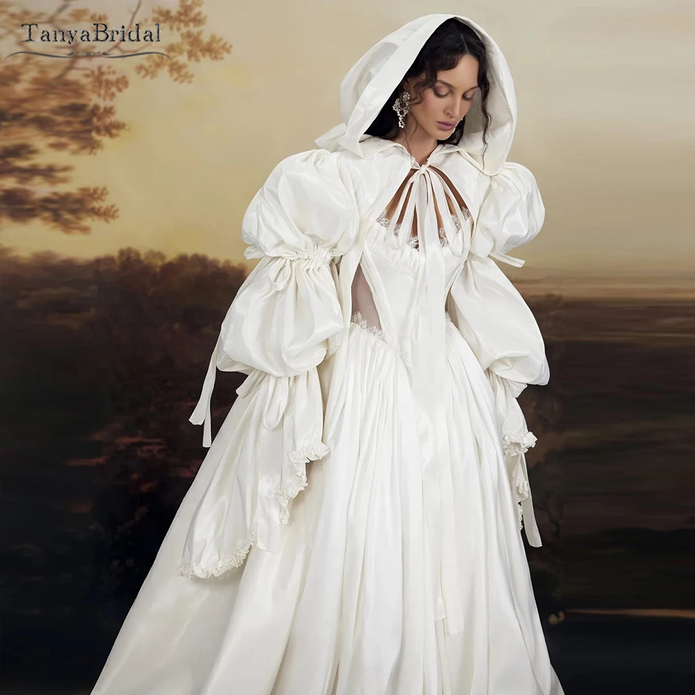 Incredible Taffeta Cape With Train And Bouffants, Voluminous Sleeves And Hood. Bridal Jacket Chic   DJ478