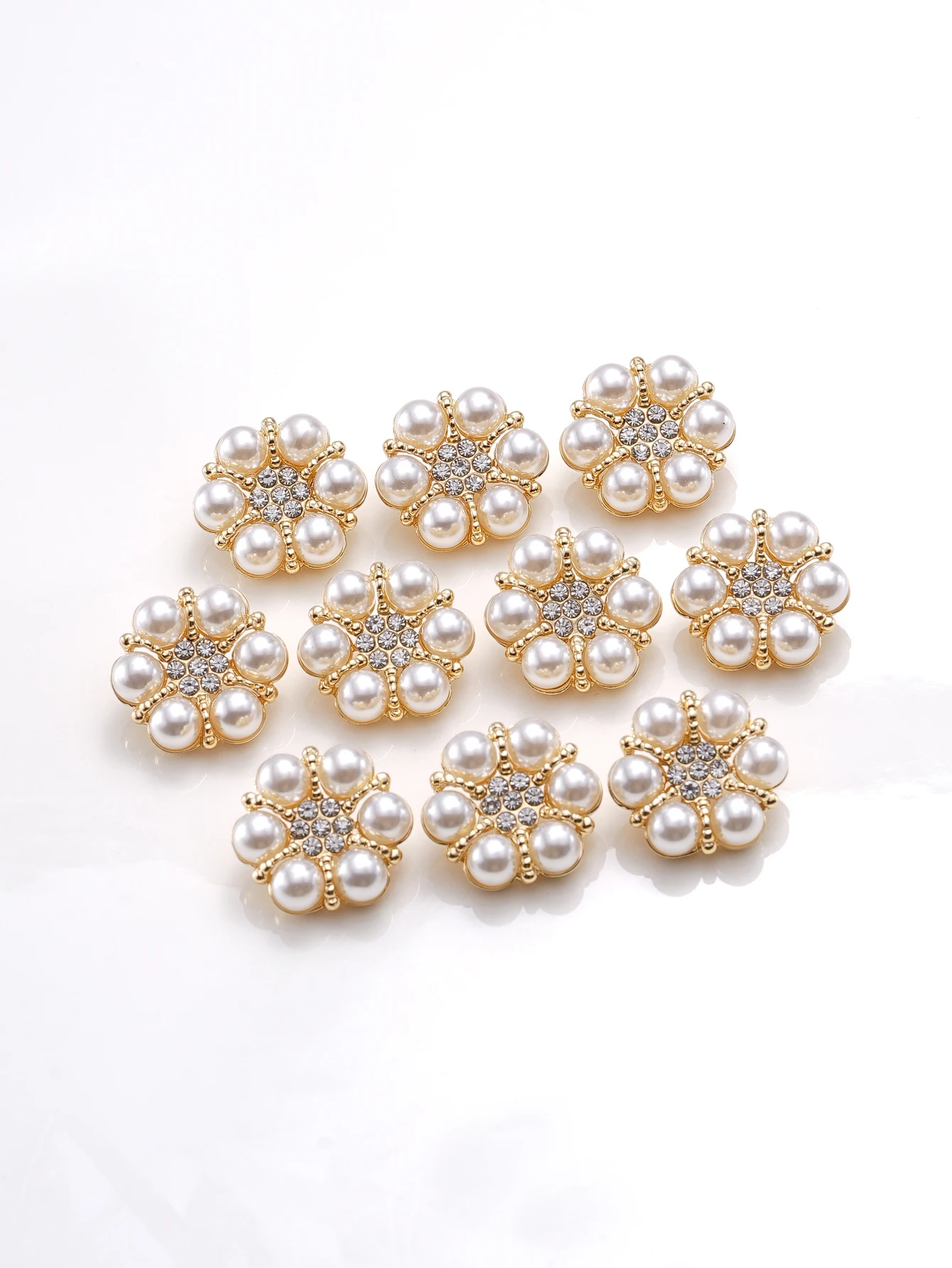 Six Pearl Flower Embedded Diamond Metal Hand Sewn Button Decorative Buckle for Coat Suit Open Cardigan DIY Sewing Accessories