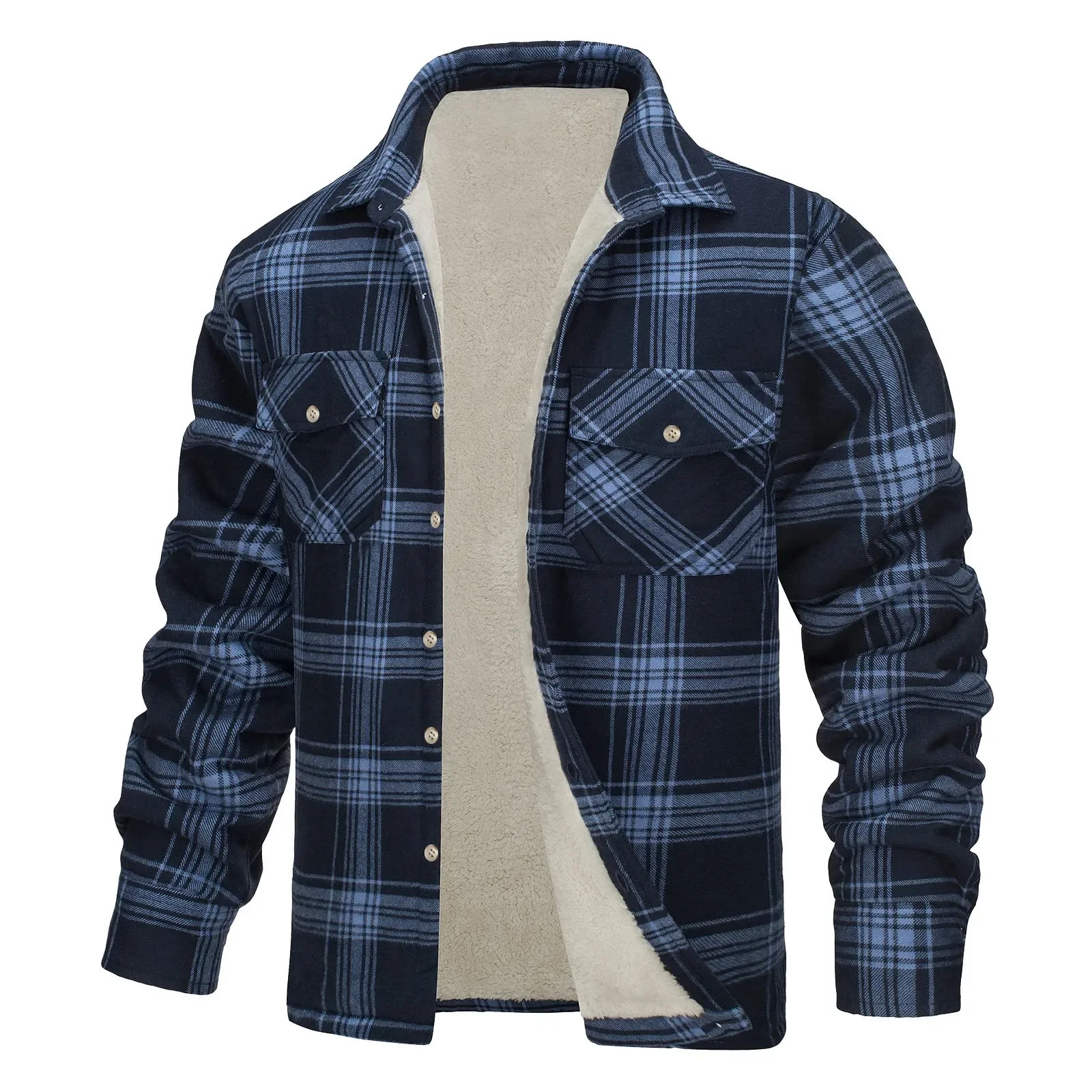 Men Autumn and Winter Fashion Casual Check Square Lapel Pocket Hoodless Fastening Winter Fashion Comfort Men's Jacket