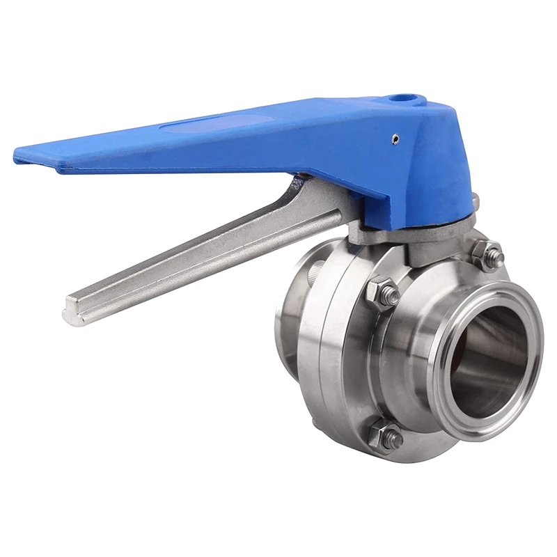 Butterfly Valve With Blue Trigger Handle Stainless Steel 304 Tri-Clamp