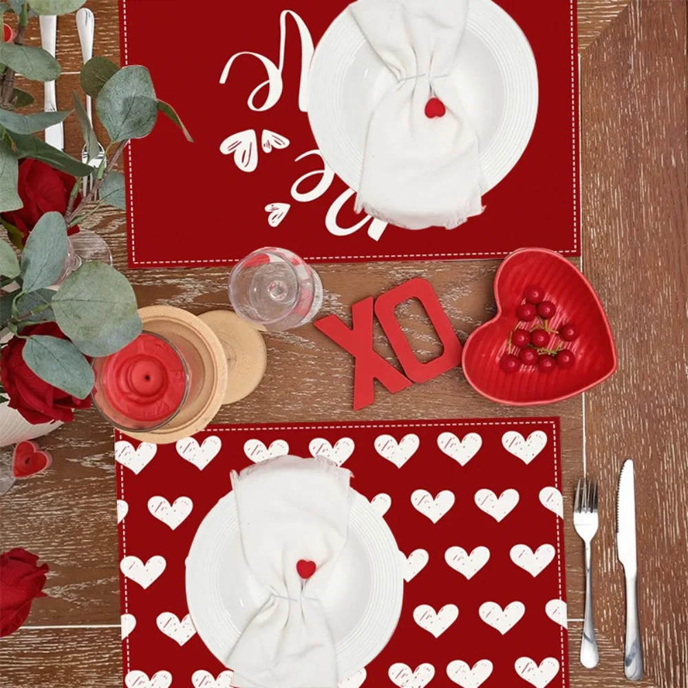 Modern Contrast Color Valentine's Day Table Mat Rose Pink Couple Placemats Letter Absorbent Red Dish Pad Commemorative Day