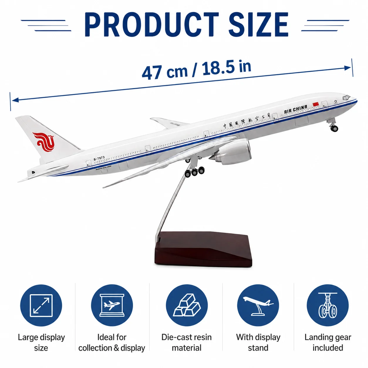 47cm Die-Cast Resin Airplane Model B777 China Airlines 18.5 inches with Stand and Landing Gear—Adult Collector's Gift
