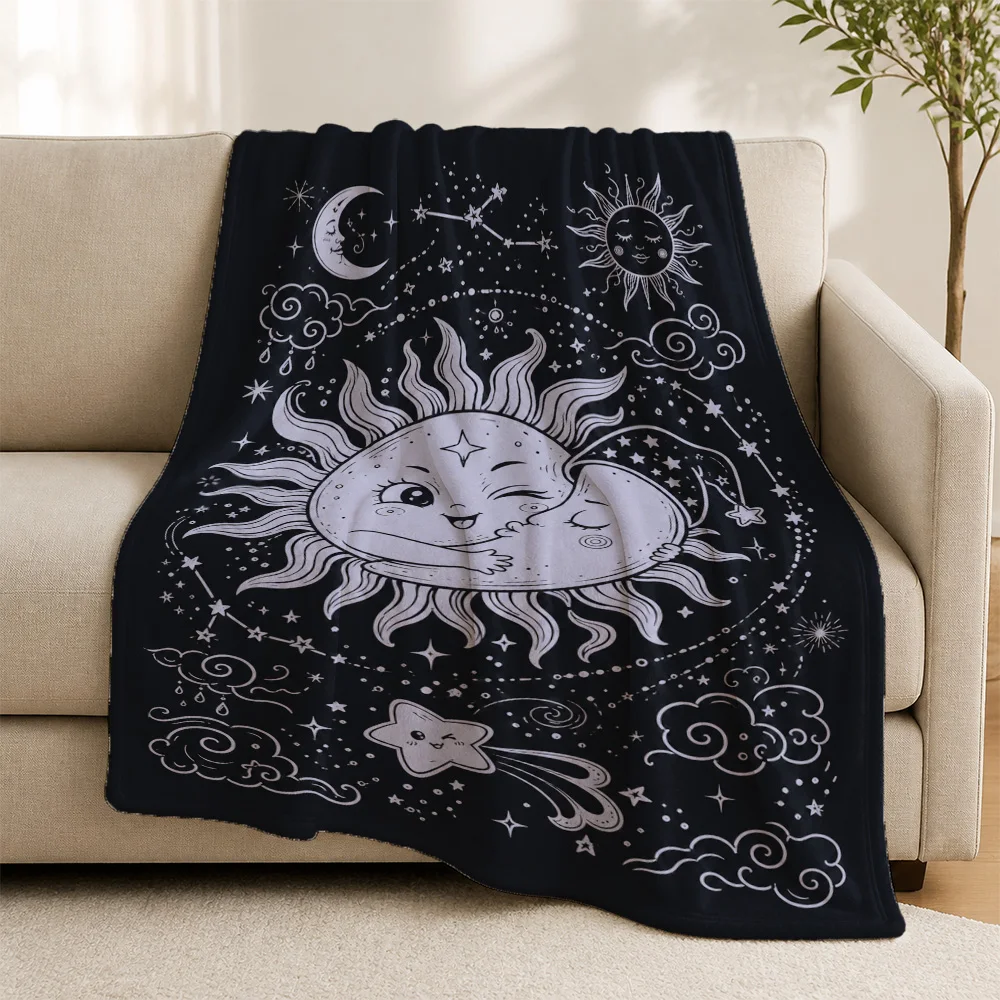 Bohemian Celestial Stars Moon Zodiac Throw Blanket Sofa Couch Decor Cosmic Galaxy Nursery Aesthetic Home Gift