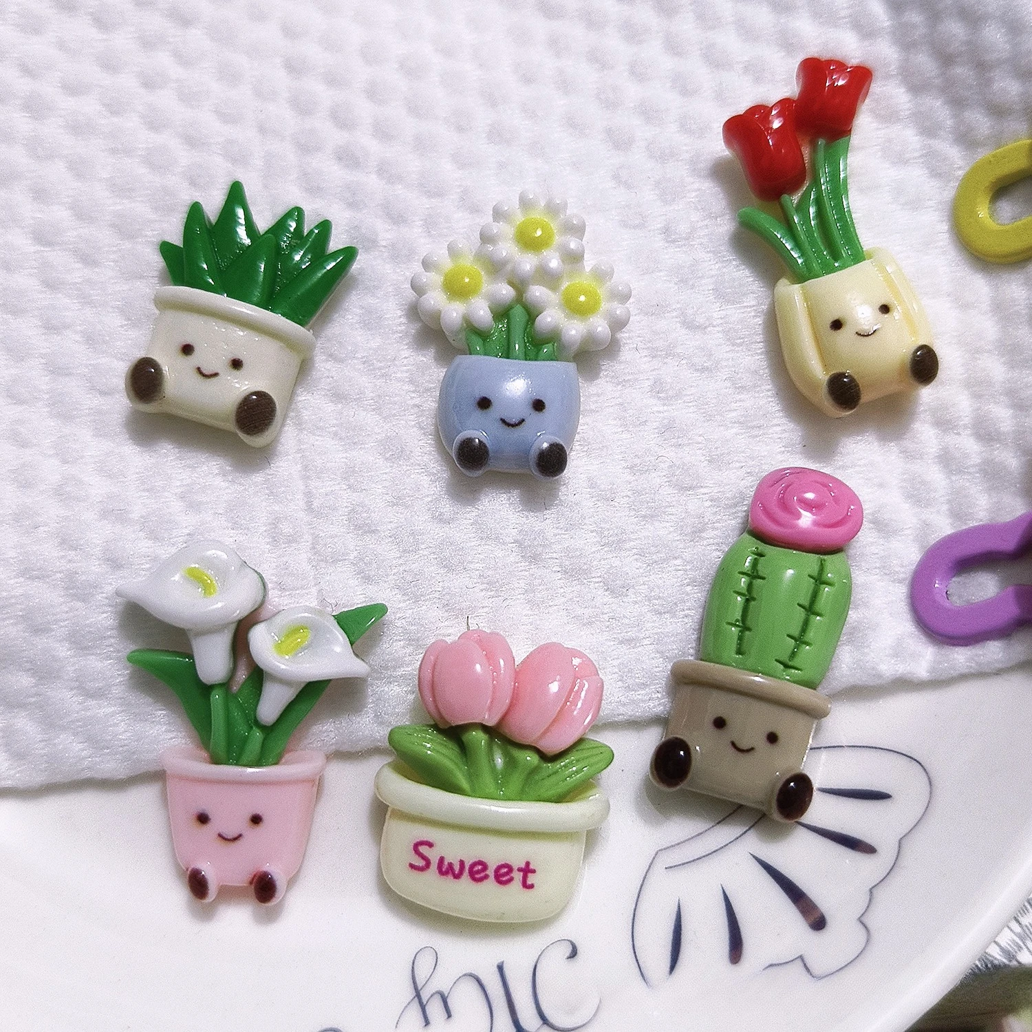 1/6pcs Cute Potted Plant Fridge Magnets, Kawaii Flower Cactus Refrigerator Magnets, Decorative Magnetic Stickers for Kitchen