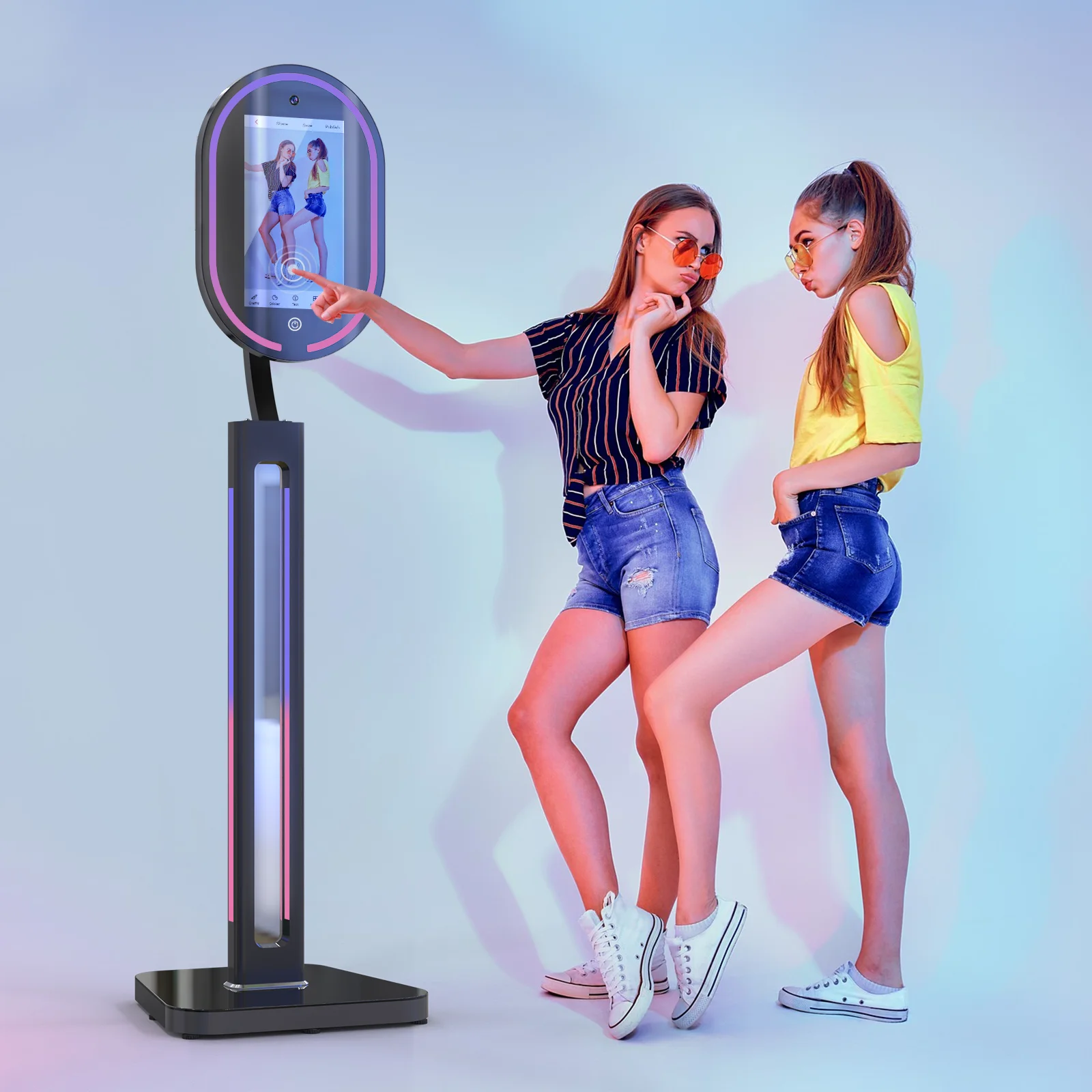 Cabina de fotos con espejo portátil, pantalla táctil HD de 15,6 pulgadas, anillo de luz LED regulable RGB, cabina de fotos Social para fiesta y boda