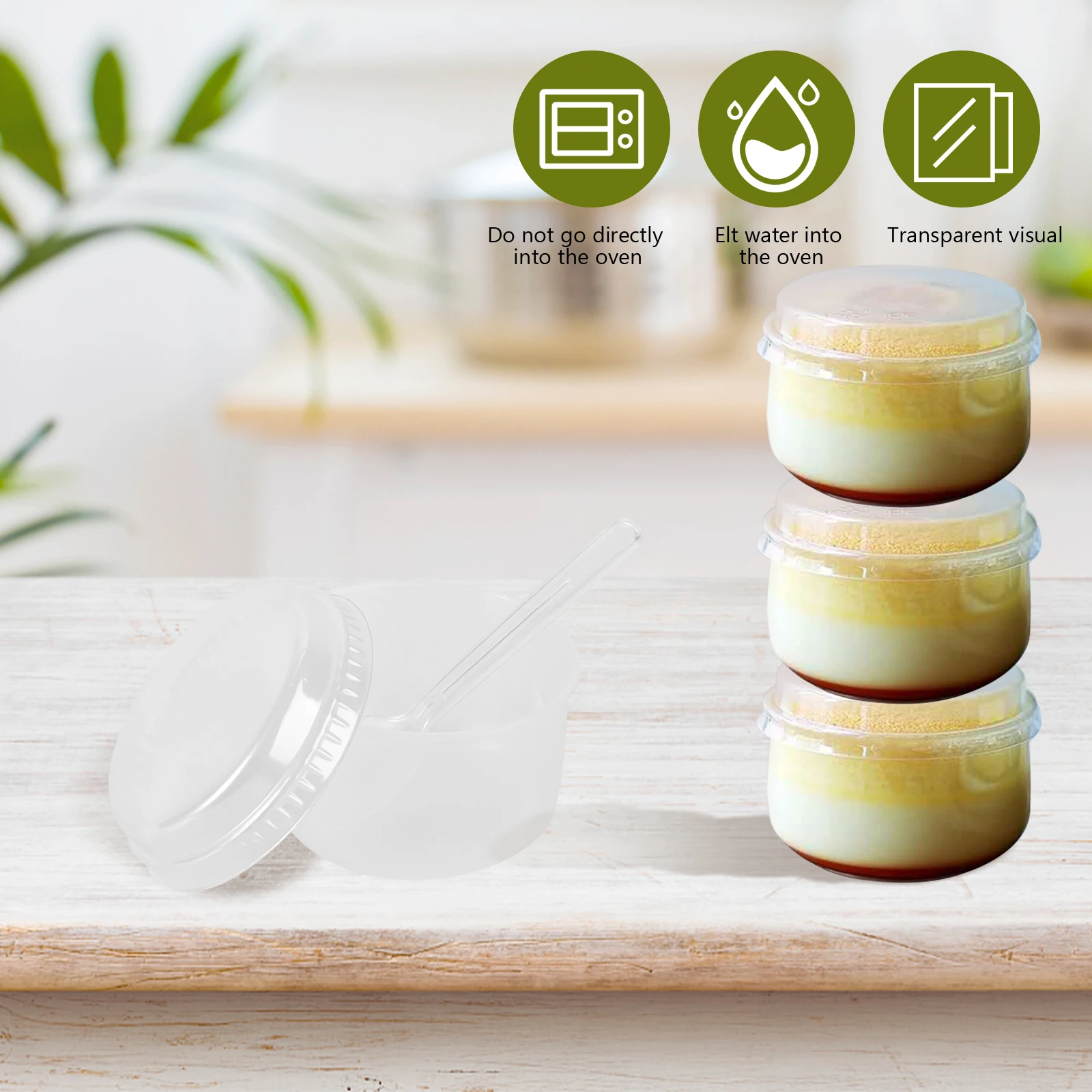 

50 Sets Reusable Pudding Cup Mini Muffins Dessert Containers Baking Cups Transparent Heat Resistant Sealing No Leakage Easy