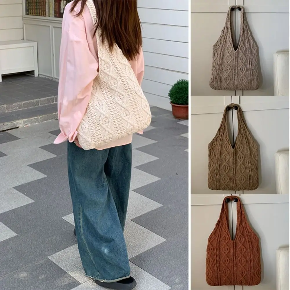 

Fashion Hollow Women Shoulder Bags Woven Large Capacity Crochet Bag Solid Color Shopping Tote Girls