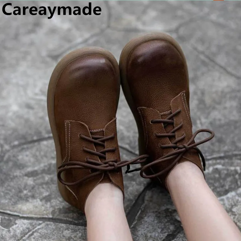 

Careaymade- Genuine leather women's Boots,round head cowhide wear-resistant anti slip retro brushed color women short boots