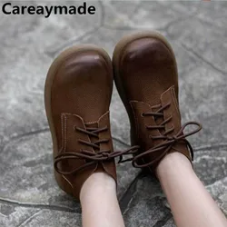 Careaymade- Genuine leather women's Boots,round head cowhide wear-resistant anti slip retro brushed color women short boots