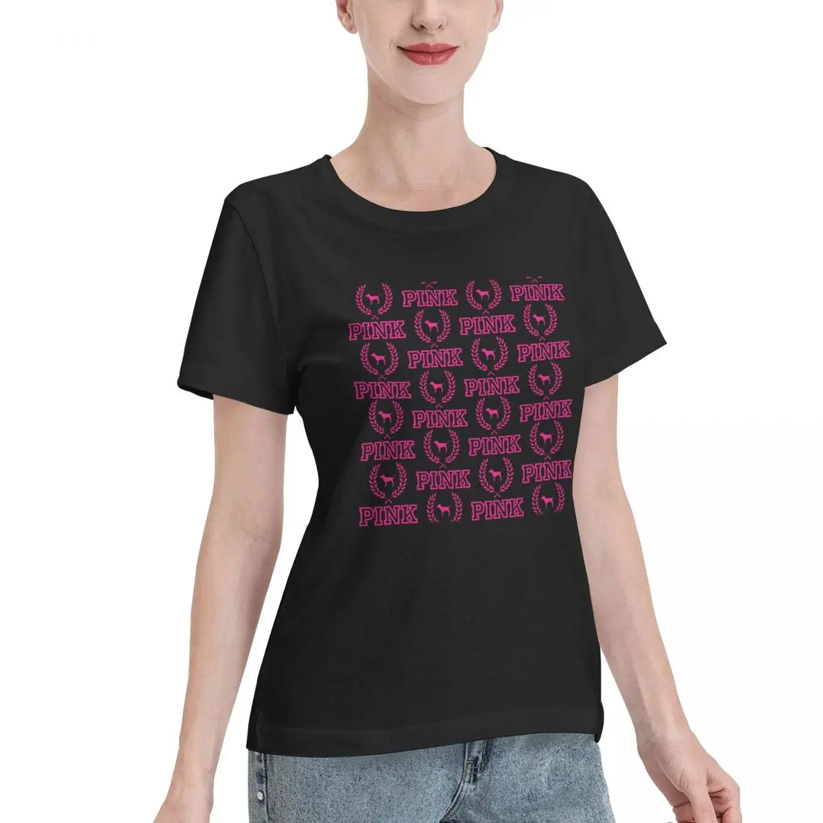 Quick Dispatch Pink Logo Women's T-shirt Simple Loungewear Top
