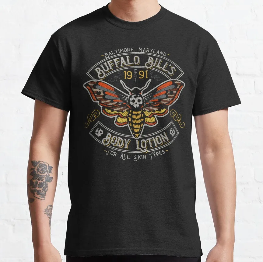 Camisetas gráficas de Buffalo Bills con estampado de película de terror de motociclistas, El silencio de las ovejas, película de terror, Hannibal, asesino en serie