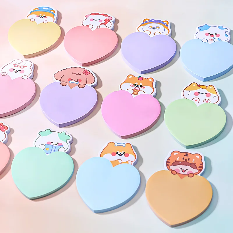 Cute Cartoon Love Animal Sticky Note, Message Memo, Pode ser postado, Cadernos Kawaii, Papelaria escolar, 30 Folhas