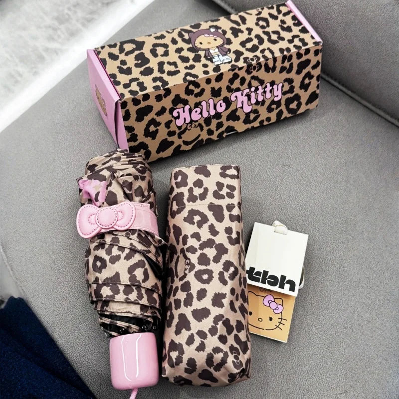 Tbh sanrio olá kitty guarda-chuva leopardo impressão todos os climas sol guarda-chuva portátil anime dos desenhos animados kawaii bonito presente de aniversário da menina