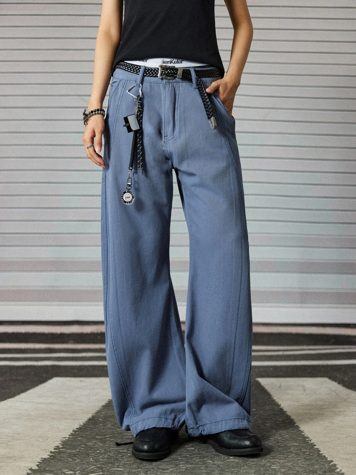 Blue Denim Workwear Pants Men's Trendy Brand New 3D Printing Knife Print High-End Feeling Handsome Straight Leg Jeans