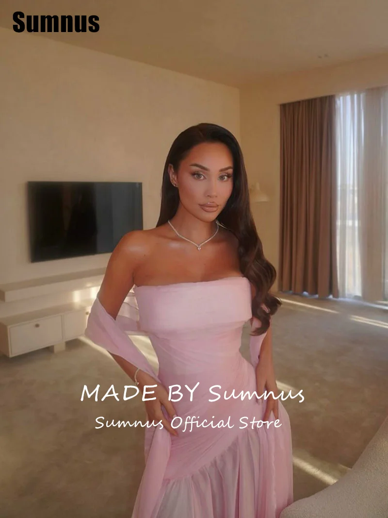 Sumnus Elegant Straight Pink Evening Dresses Floor-Length Sleeveless Formal Occasion Dresses فساتين سهرة Customized