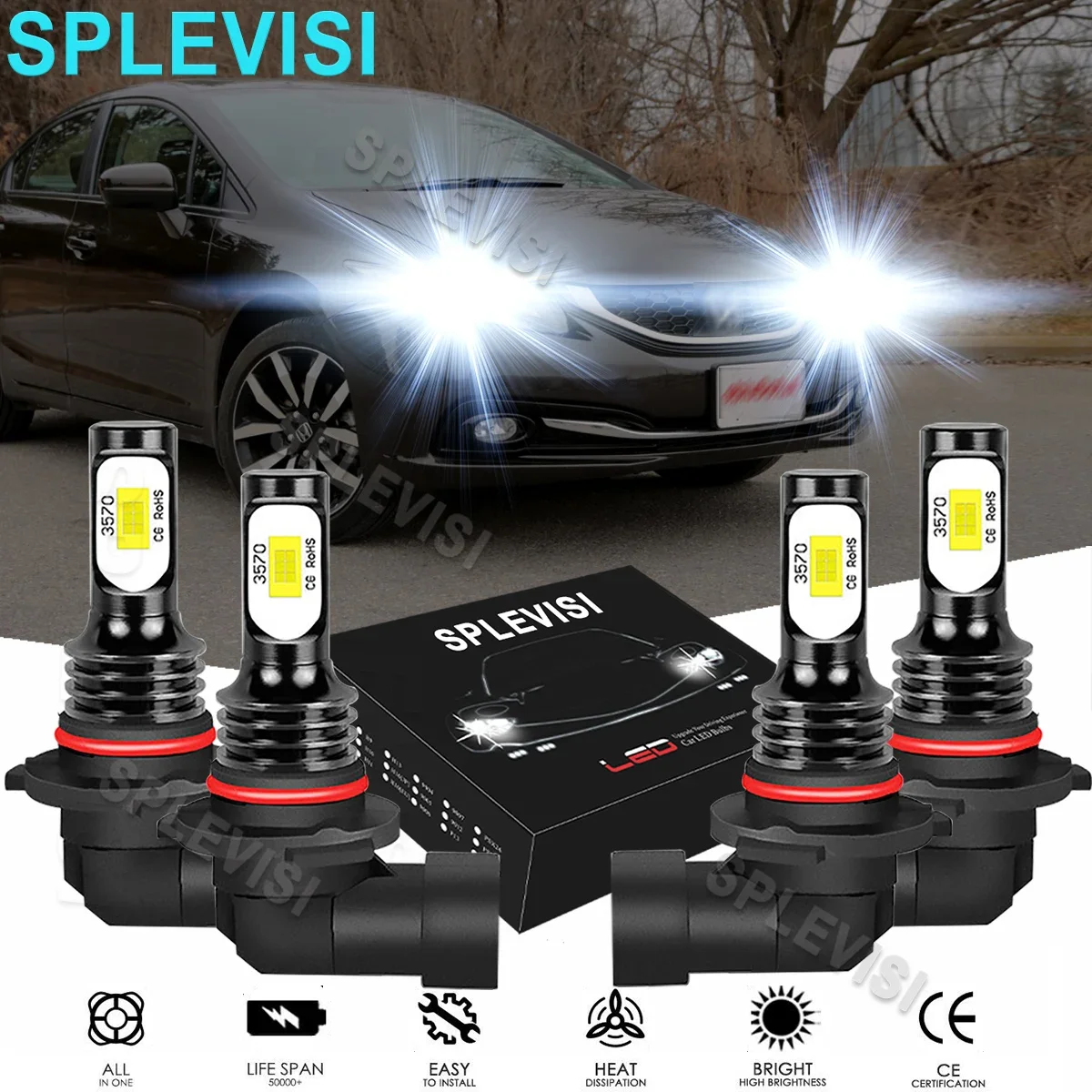 

LED Pure White Headlight High Low Beam Bulbs Conversion Kit For Honda Accord 1997-2007 Civic 2004-2010 Odyssey 2005-2010