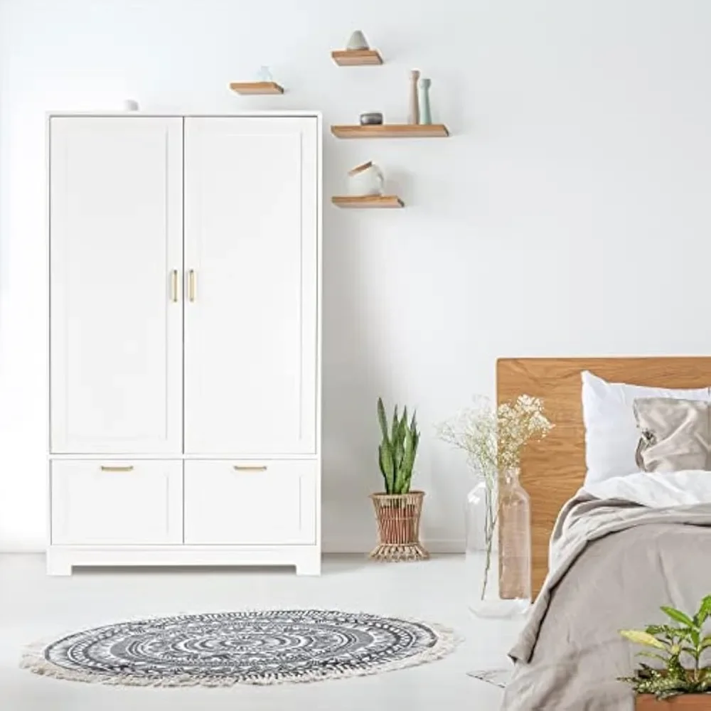 Wide White Armoire Wardrobe Closet with Adjustable Shelves and Drawers, Armoires and Wardrobes with Doors