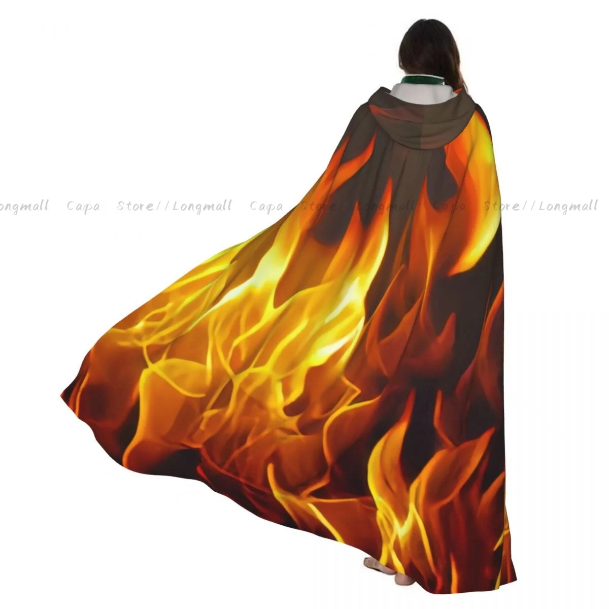 

Cosplay Medieval Costumes Fire Flames Pattern Hooded Cloak Capes Long Robes Jackets Coat Carnival