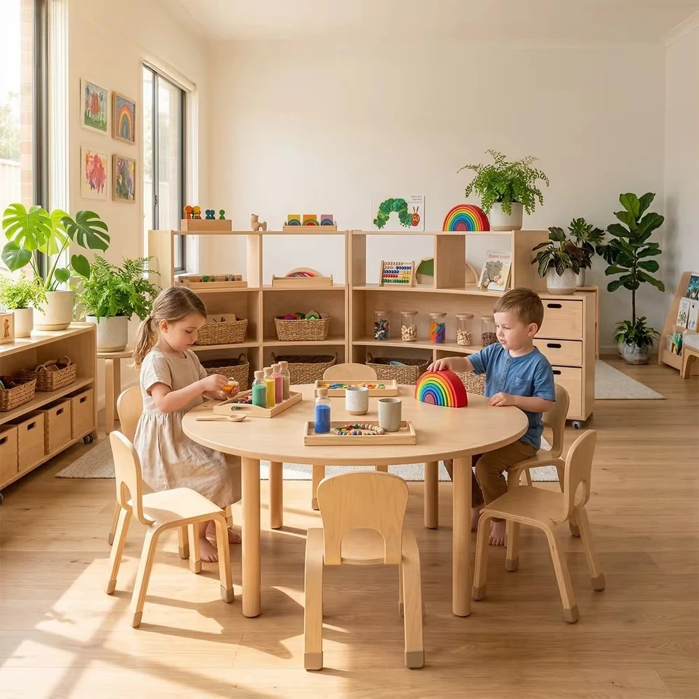 

Manufacturer Wooden Kids Study Desk and Chair Set Kids Kindergarten Preschool Learning Playroom Montessori Furniture