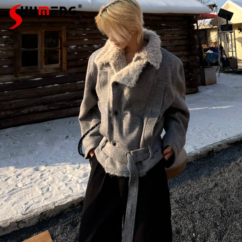 

Men Women 2025 Winter New High-End Elegant Handsome Faux Fur Collar Coats Stylish Long Sleeve Jackets Fashion Thicken Warm Coats