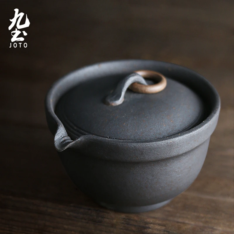 JOTO Japanese Style Handmade Rough Ceramic Teapot, 2 Cups Traveling Set CHR0594 view 3