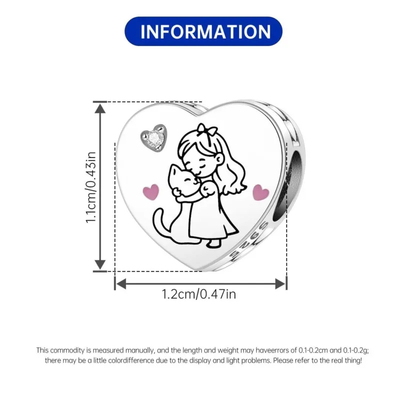 MISEFF جديد حقيقي 925 فضة أنا أحب قطتي دلايات الخرز شكل قلب أساور أصلية مجوهرات حفلة عيد ميلاد النساء