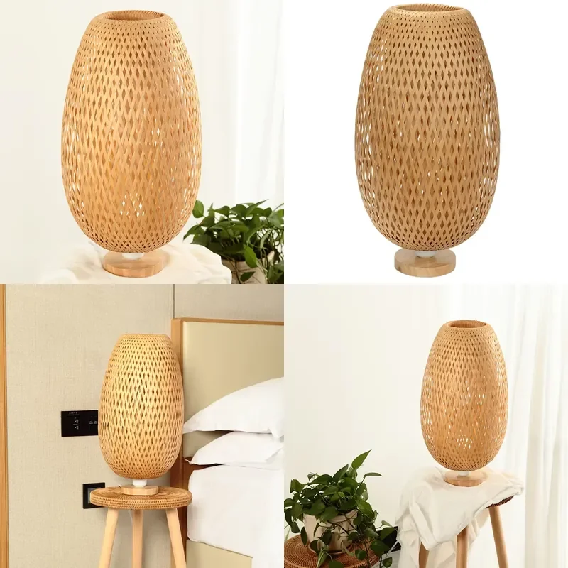 for Hand Woven Bamboo Rattan Lamp Warm Decorative Accent Light  Bedroom Study Living Room Chinese Coastal Style Comtable
