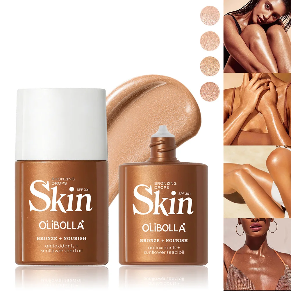 4 Colors Body Glitter Bronzing Waterproof Luminous Shimmer Highlighter Liquid, Quick Blend Sun-Kissed Tan Makeup for All Skin