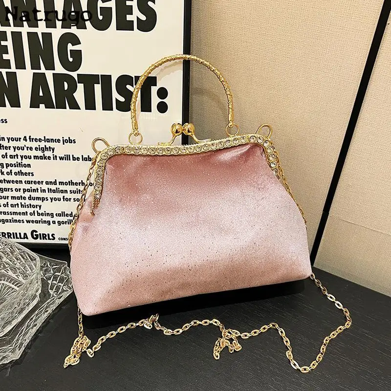 Velvet Top Clutch Bag Clip Chain Women Crossbody Bag Purse Designer Brand Shoulder Bag Lady Luxury Dinner Handbag Satchel 2023