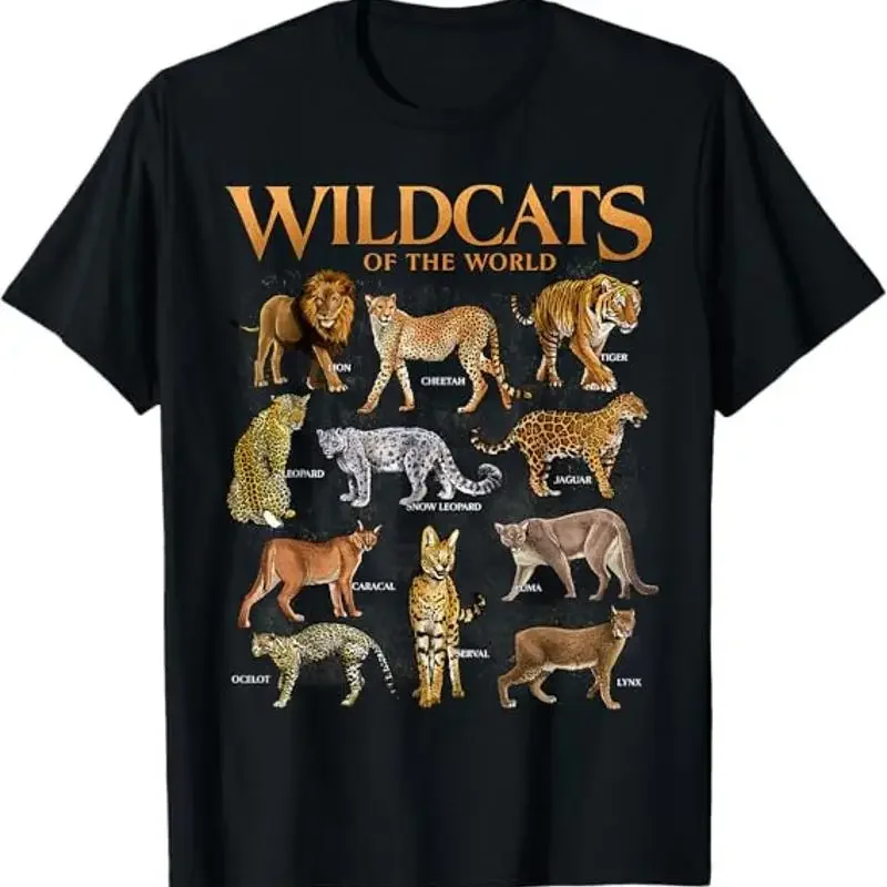 Wild Cats Animals of the World T Shirt Feline Diversity Tee