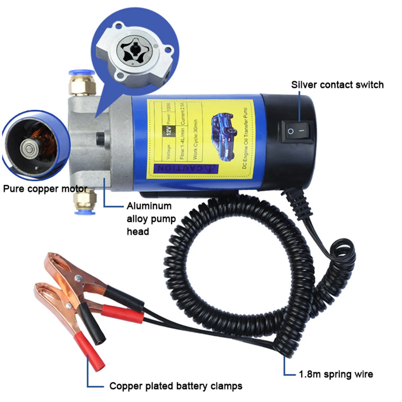 Electric Scavenge Suction Transfer Change Pump Oil Transfer Pump 1-4L/Min Motor Oil-Diesel Extractor Pump for Cars 12V