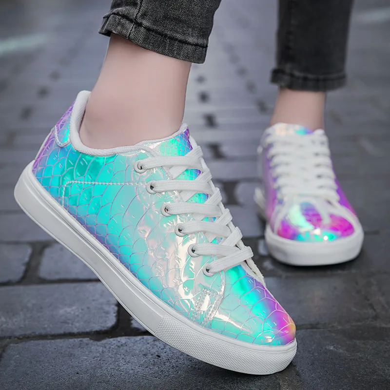 Glitzernde Tennis-Sneaker für Damen, floral, elegant, glitzernde Sneakers, Hochzeit, Braut, glänzender Pailletten-Schuh, modisch, lila, Freizeitschuhe, flach