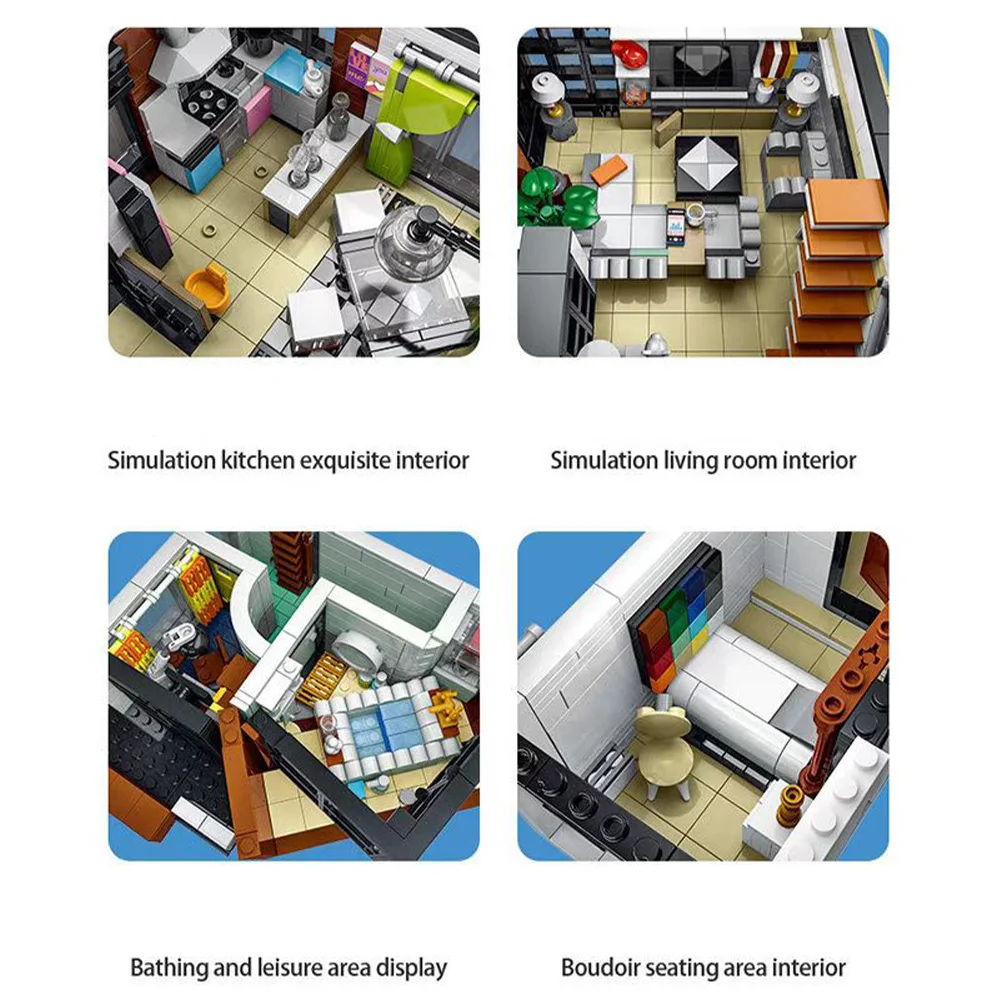 MOC Korean House Modular Building Blocks Modern Villas with Light  Series Street Toys Bricks Gifts for Adults Boys Girls