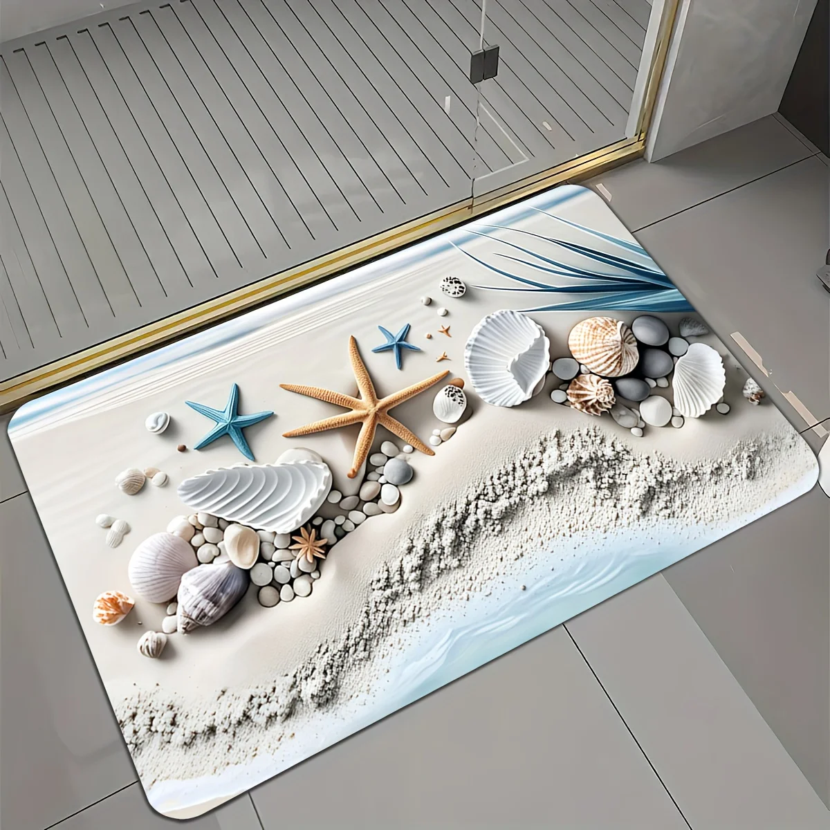 Beach Sand Rug Velvet Flannel Printed Floor Mat Sea Shell Starfish Design Decorative Carpet Bathroom Home Decor