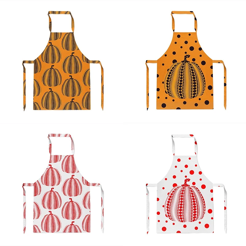 Artist Japanese Yayoi Kusama Designed Polka Dot Pumpkin Apron For Women, Washable And Sleeveless For Kitchen Use