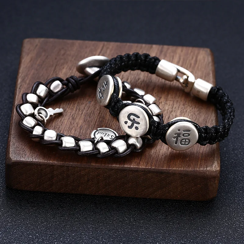 

Браслеты из стерлингового серебра S990 для мужчин и женщин, любителей 3D XiLeFu, буква, жесткий аргентин, круглые, ручной работы, художественная винтажная ручная строка