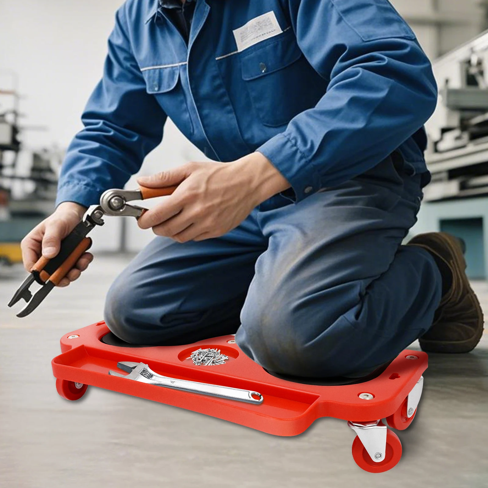 5 Universal Wheels Rolling Knee Pads, Rotatable Workshop Knee Roll Board with Integrated Tool Tray