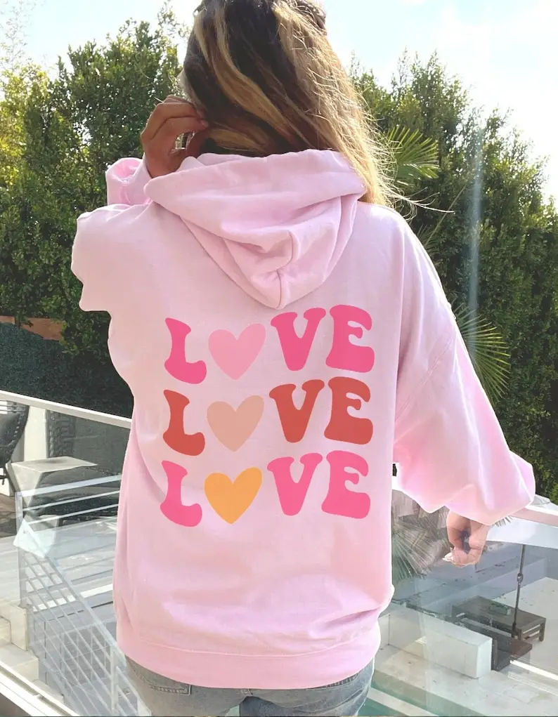 Colored LOVE LOVE LOVE Hoodie Women Hoody Sweatshirts Pullovers Fashion graphic pure cotton Streetwear top jumper fit hoodies