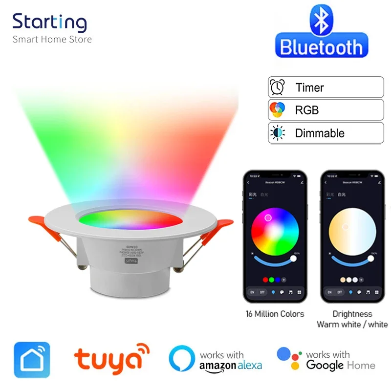 Bluetooth Tuya Smart Downlight Colorful LED Spot Lamp Recessed Round Light Smart Home Luminaire RGB Dimmable Via Alexa Google