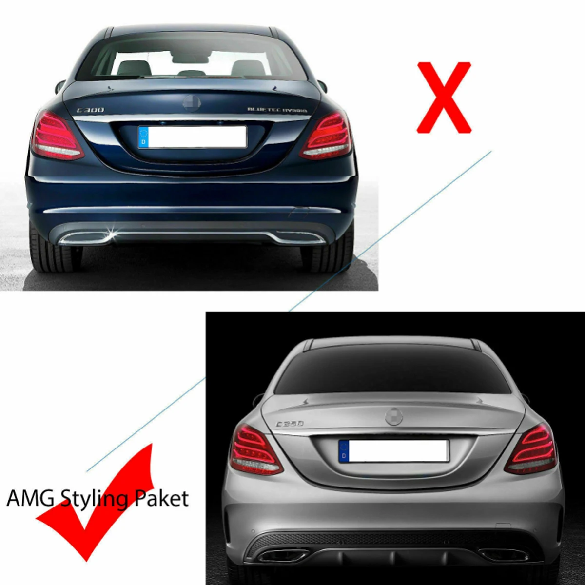 For 2014-2019 Mercedes Benz W205 C300 C350 AMG-Line Rear Diffuser + Exhaust Tips