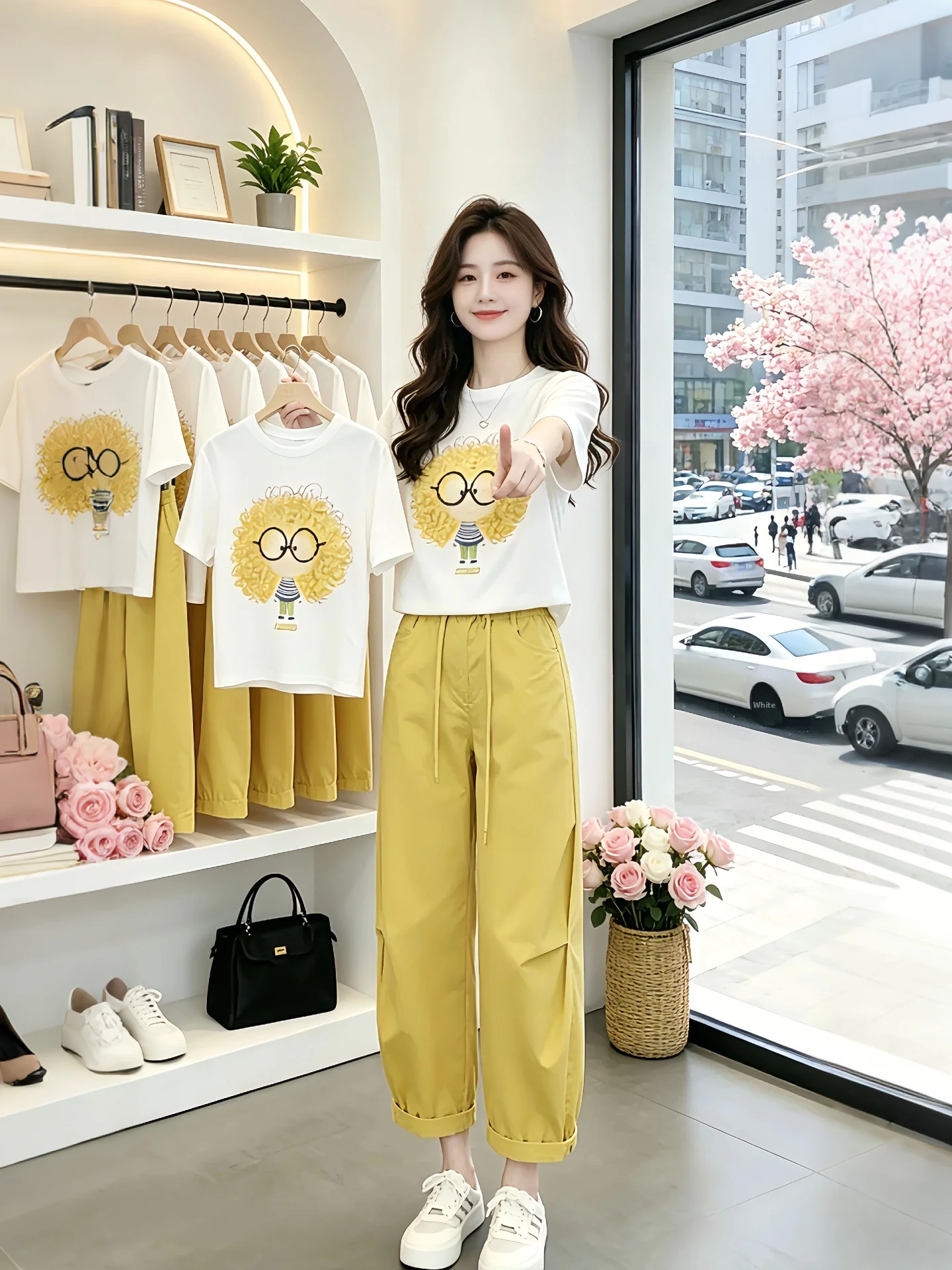 

Summer 2026 Fashionable Short Sleeve Outfit Set Casual Pants Breathable Comfortable Workwear round Neck T-Shirt Printed Pattern