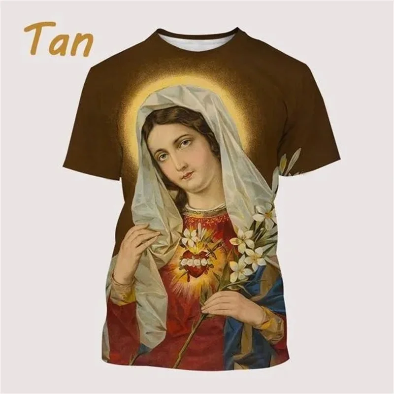 Guadalupe Virgin Mary Of Mexico 3D Print T-Shirt For Men Christian Our Lady Personality Tshirt Streetwear Short Sleeve Tee Tops