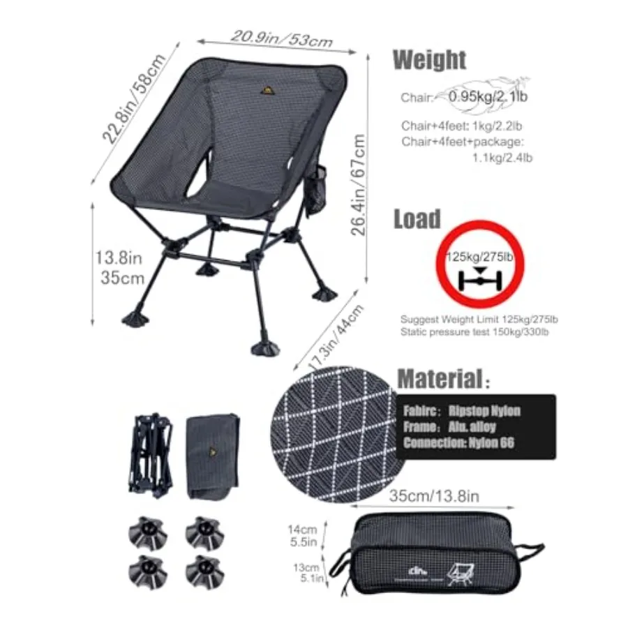 كرسي شاطئ قابل للطي للتخييم وخفيف الوزن مع أقدام كبيرة مضادة للغرق للمغامرات الخارجية، محمول وقوي