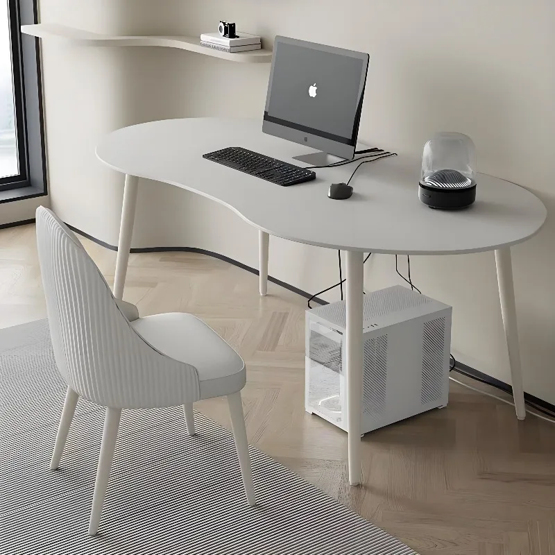 Cream wind computer desk, rock slab pure white desk, small apartment light luxury learning and writing figure-eight office