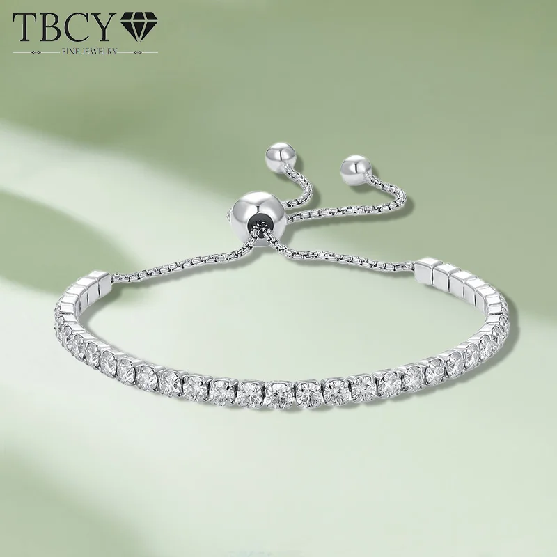 Bransoletka regulowana z moissanitem TBCYD 3mm 3.5cttw dla kobiet, srebro próby 925, łańcuszek na rękę, prezent na Walentynki, luksusowa biżuteria.