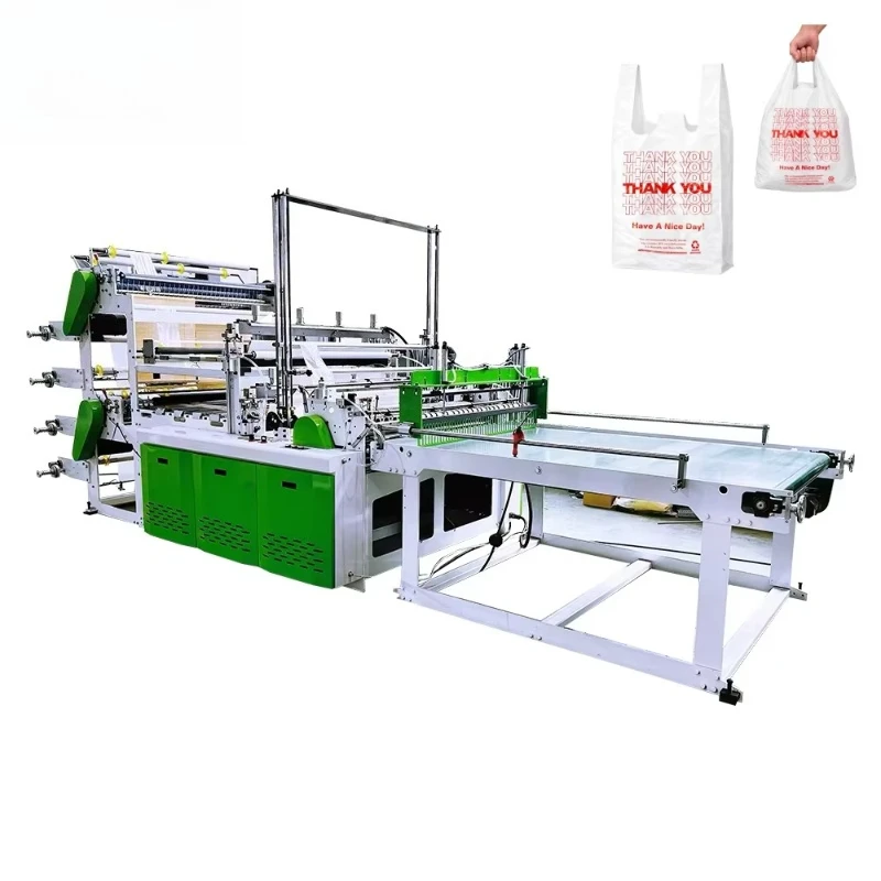 High Speed Double Layer 6 Line Cold Cutting Shopping Market t Shirt Flat Bag Making Machine