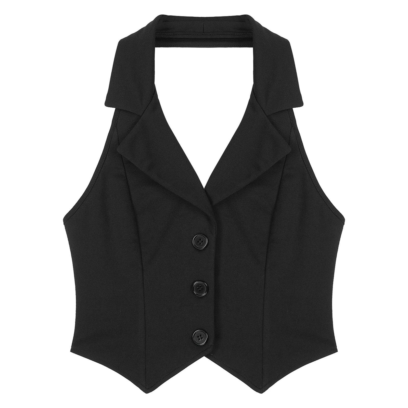 Womens moda colete camisas colete separado colheita topos lapela cabresto sem encosto botão para baixo apontou hem colete para festa formal wear