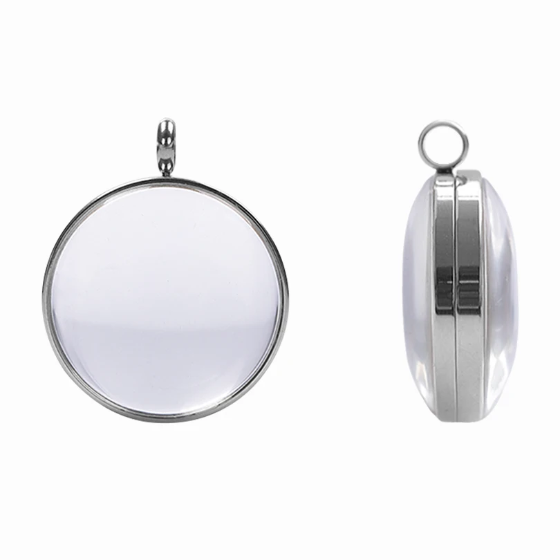 1Pc 15-30mm Glass Floating Double Curved Medallion Pendant Stainless Steel Diy Round Ashes Coin Holder Locket Colgantes Jewelry