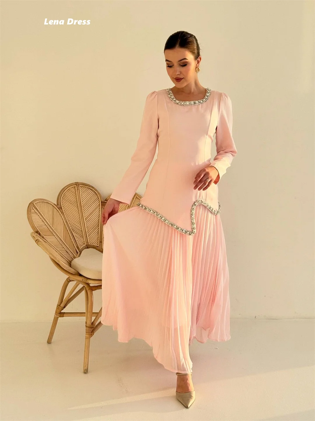 لينا الوردي فساتين لحضور الحفلات الموسيقية 2025 فستان سهرة نسائي فاخر امرأة طويلة الأكمام فستان حفلة فاخرة رقبة مستديرة مخصصة فستاين سهرة/فساتين الحفلات #1